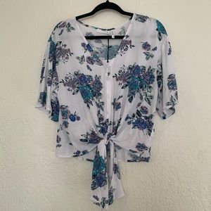 LUQ Rhee Tie Front Crop Top | White & Blue | Size S